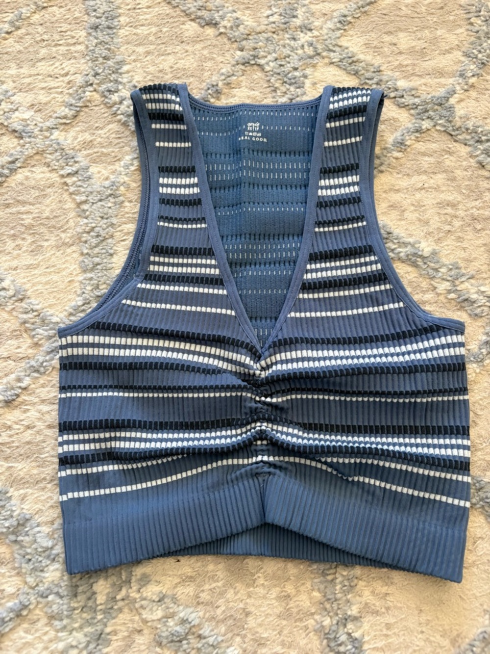 3 for $15 Aerie Ribbed Striped V-Neck Crop Tank - Blue size xs